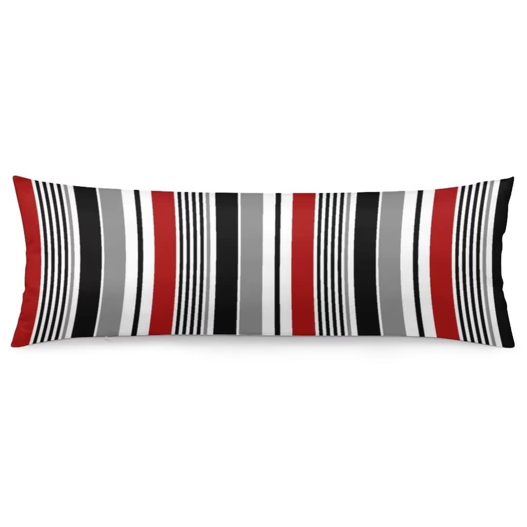 Abstract Stripes Body Pillow Cover Red and Black White Grey Striped Long Pillow Case with Zipper Decorative Soft Bedding Pillowcase Modern Stripe