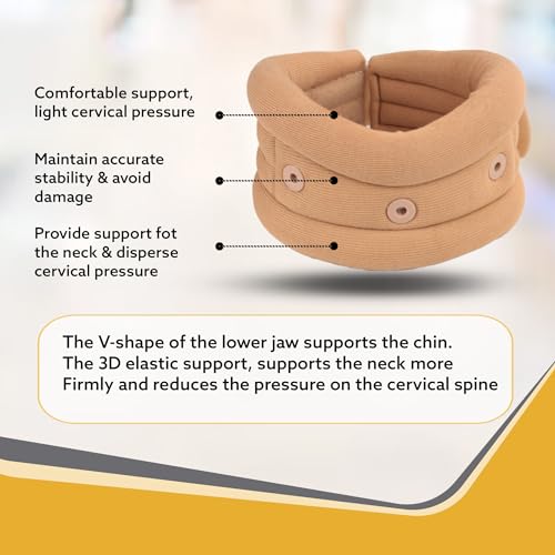 Image of AGARO Cervical Collar Spondylitis Neck Support, Adjustable Neck Brace With Extra Support, Relieves Pain, Stress & Pressure in Spine, Inflatable Neck Stretcher Collar Device, Large, Beige