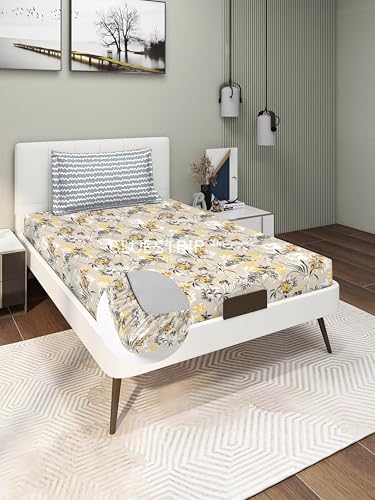 Image of Blue Strip 220TC Glace Cotton Elastic Fitted Bedsheets Single Bed with 1 Pillow Cover | Single Bed with All Around Elastic, Size 42 inch x 75 inch Inches