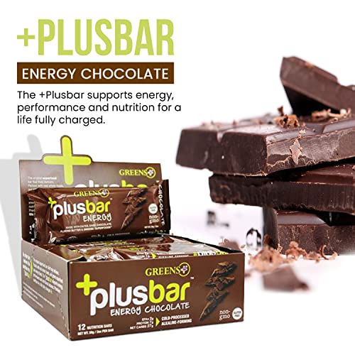 Greens+ Plusbar Energy Chocolate | Gluten Free Energy Bar | Organic Greens | Organic Dark Chocolate | Non GMO | 12 Bars