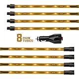 Amber 8pcs 24in Tubes Three Mode LED Undercar Neon Accent Light Kit Waterproof Ultra Bright + Plug & Play All Accessories Included