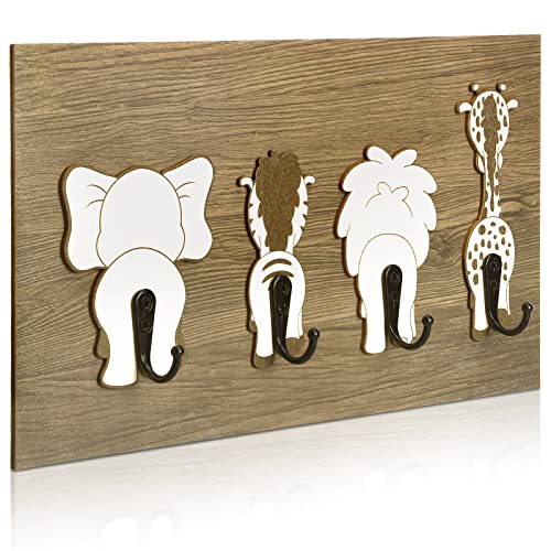 Image of Yookeer Animal Wall Hooks Wood Baby Animal Nursery Decor Safari Lion Giraffe Zebra Elephant Jungle Nursery Decor Kids Towel Hooks Wall Mounted Coat Hooks for Nursery Bathroom Bedroom Home Decor