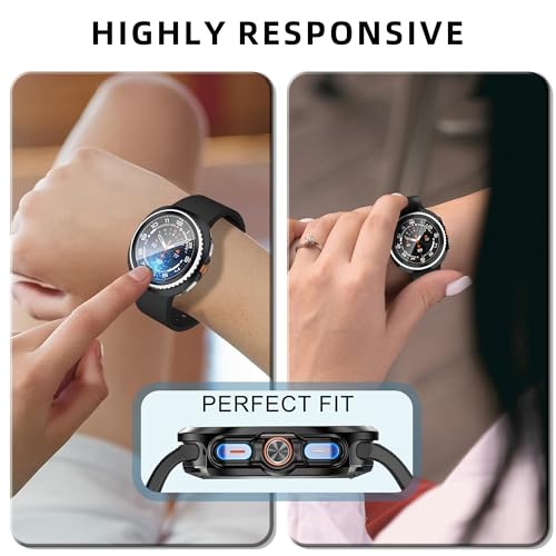 TSOGIA 2 Pack Case with Screen Protector for Samsung Galaxy Watch 8 Classic 46mm, Screen Protector Case, Hard PC Bumper + HD Anti-Fog Tempered Glass Protective Film, Overall Protective Cover, Black - image 8