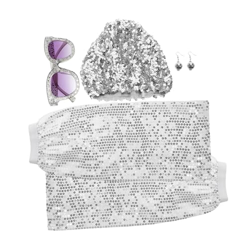 ibasenice 80s Retro Party Outfit Sequin Hat Disco Ball Earrings Leg Warmers for Women's Hip-hop Dress