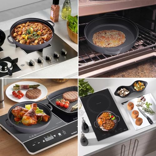 Warmiehomy Cast Iron Griddle Pan,35cm Pre-Seasoned Non-Stick Grill Pan,Round BBQ Skillet with 2 Handles for Gas Induction Hob,Flat Surface - Image 6