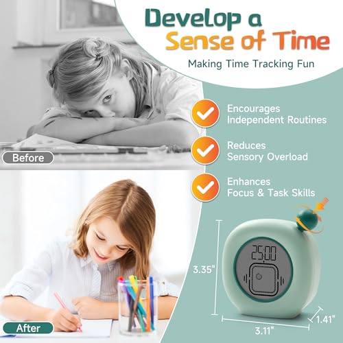 VEWINGL Visual Timer for Kids - 99 Minute Digital Timer/Clock/Alarm for Classroom, Homework, Screen Time - Adjustable Autism, ADHD, and Time Management Tool (1, Green & Dark Green)
