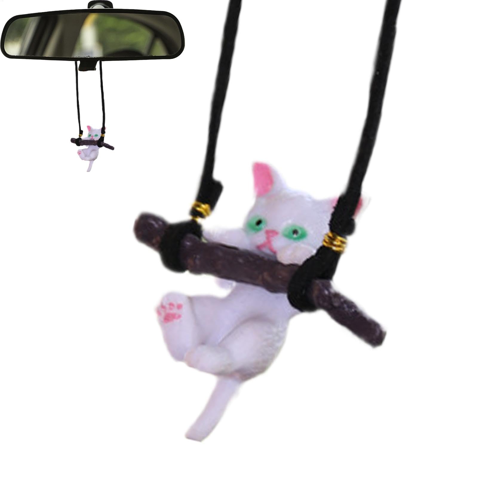 Cat Car Pendant Mirrors Hangable Accessories Cute Branch Kitten Charm For Rearview Mirror Auto Interior Decor 4 Inches Pink