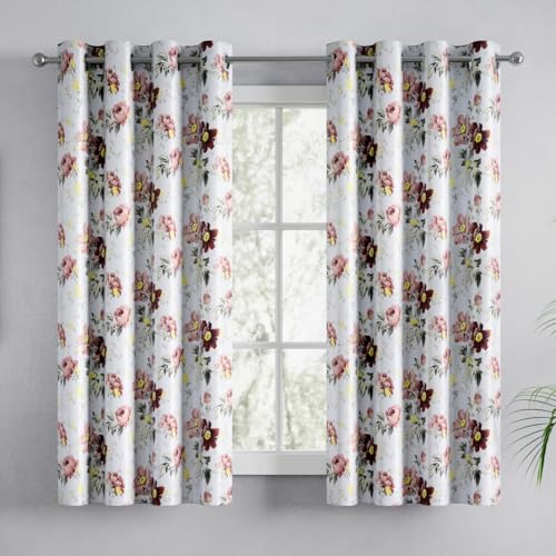 Image of haus & kinder Digital Printed Cotton Window Curtain 5 Feet Long Pack of 2 Window Curtains, 5 Feet Curtain for Window (Vintage Blossom, Multicolor 130x152 CM)