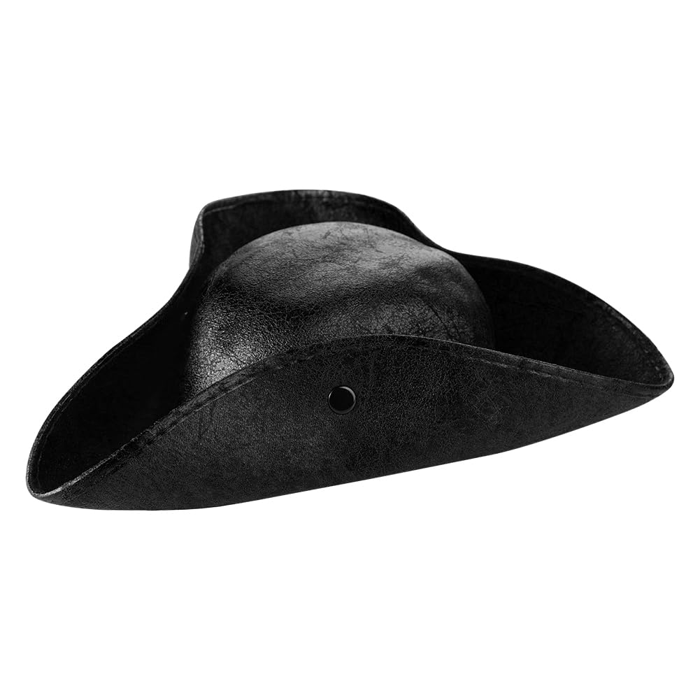 XGOPTS Pirate Hat for Men Women, Classic Brown Leather Distressed Colonial Style Tricorn Hat Fancy Dress Colonial Medieval Headwear Accessory for Pirate Theme Party Halloween Cosplay Festival