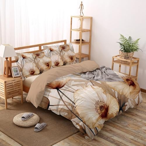 Housse de couette coquelicots 3D motif imprimé en microfibre douce avec zip - 4