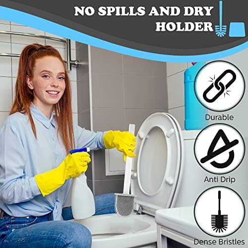 HOMEEX Silicone Toilet Brush, Toilet Brushes and Holder Deep Cleaner with No-Slip Plastic Handle and Soft Flexible Bristles, Toilet Brushes with holders and Base for Anti-drip (White)
