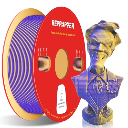 Image of Reprapper Dual Color pla Filament Coextrusion PLA Filament 1.75mm for 3D Printer, Multicolor Like Rainbow, 2.2lbs (1kg), Matte PLA Purple & Yellow