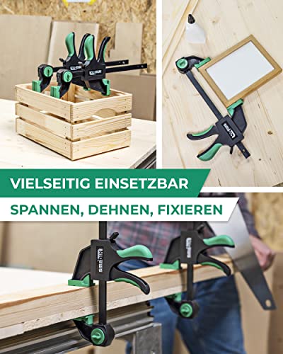 SMABIX® Einhandzwingen 2er Set zum Spannen, Dehnen, Fixieren mit einer Hand, 71Kg Spannkraft, Spannweite 300 mm, Dehnbereich 155mm - 500mm, Einhandzwinge, Zwingen, Schraubzwingen, Schnellspannzwinge