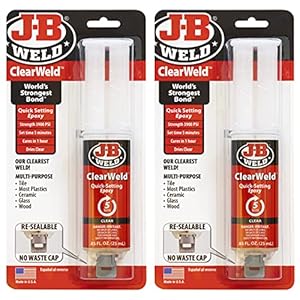J-B Weld ClearWeld 5 Minute Epoxy, Clear, Syringe, 2 Pack, 50112-2