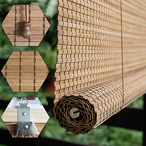 Estor enrollable de bambú - Persianas de madera natural para protección solar, cortina decorativa para ventanas, puertas y balcones, mecanismo de tracción lateral fácil