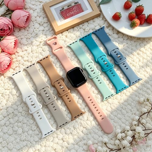 Image of Bands Compatible with Apple Watch 38mm 40mm 41mm 42mm 44mm 45mm 46mm 49mm,Soft Silicone Replacement Sport Accessory Strap Wristband for iWatch Series Ultra 11 10 9 8 7 6 5 4 3 2 1 SE Women Men Seafoam