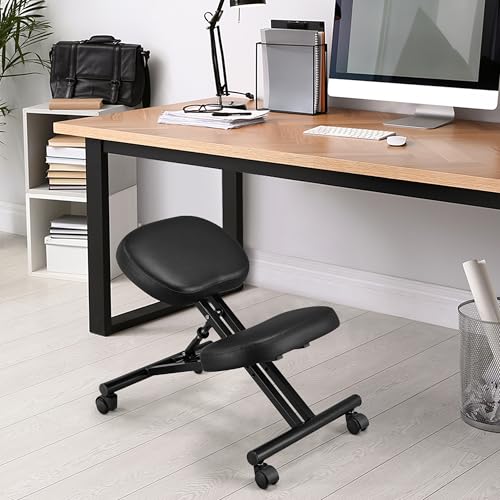 Image of Yaheetech Kneeling Chair Ergonomic Posture Chair for Office Home Standing Work Desk Stool Adjustable Office Chair with Thick Cushion Pad & Flexible Seating Rolling Casters