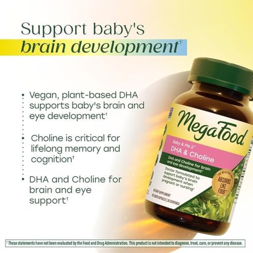 MegaFood Baby & Me 2 DHA & Choline Prenatal Vitamins, 60 Liquid Capsules | Doctor Formuated, Choline & Plant-Based DHA for Baby's Brain & Eye Development During Pregnancy, Non-GMO, Vegan, 30 Servings - image 6