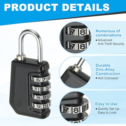 Image of MECCANIXITY Combination Lock, 4 Digit Padlock Combination Outdoor Waterproof Locker Lock for Gym Luggage Home Sports Hasp Storage, Black Pack of 1