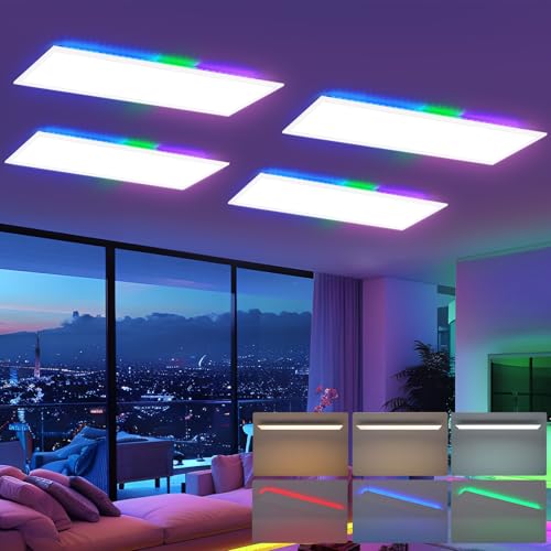CBJKTX LED Panel RGB Dimmbar - Deckenpanel Dimmbar Lang Tageslichtlampe GRB Backlight Farbwechsel Bürolampe Flach Büro Deckenlampe für Werkstatt Flur Küche Wohnzimmer