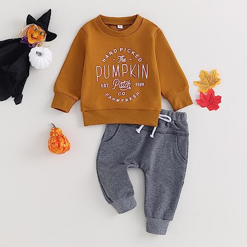 Engofs Toddler Baby Boy Girl Halloween Outfit Pumpkin Crewneck Sweatshirt Casual Pants My First Halloween Baby Clothes Set Brown 0-6 Months thumb #5