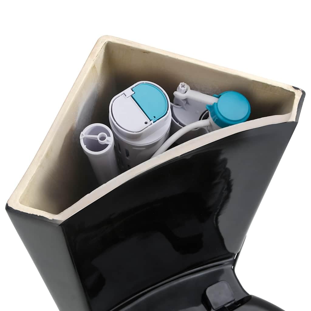 vidaXL Inodoro WC Cierre Suave Doble Cisterna Cerámica Negro Váter de Baño