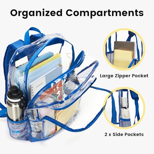 Image of Vorspack Clear Backpack for School, 18.5 Inch Large Clear Bookbag - Blue