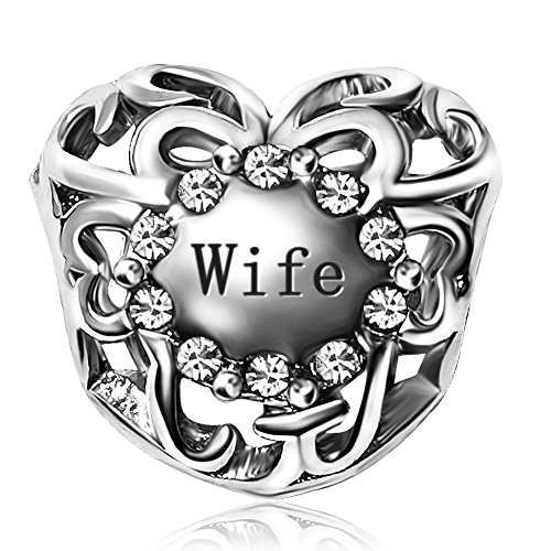 JMQJewelry Wifey Heart Love April Birthstone Birthday White Fits Pandora Bracelets Womens Beads Charms for Bracelet Thanksgiving Valentine's Day