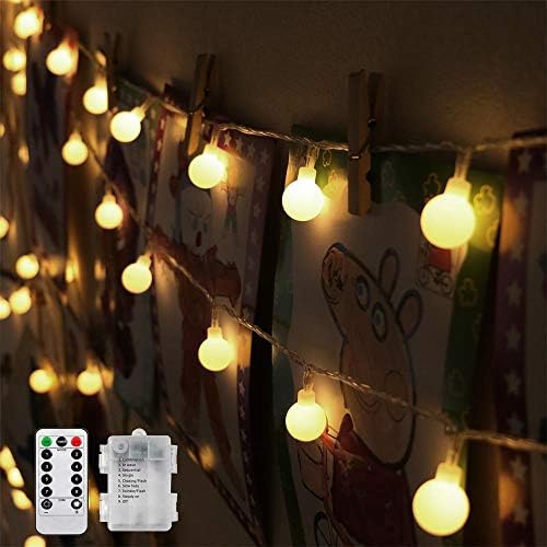 Battery Operated String Lights with Remote, 16 Feet 50 LEDs Globe Fairy Lights Timer for Indoor Outdoor Bedroom Party/Christmas/Wedding Decor(Warm White)