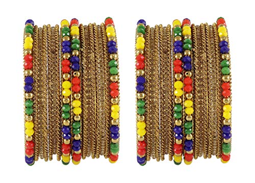 Image of NMII Metal with Zircon Gemstone, Pearls and Beads Studded Glossy Finished Bangle Set For Women and Girls