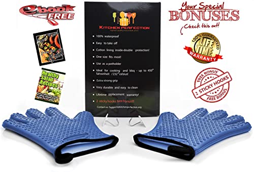 Image of KITCHEN PERFECTION XL Silicone Smoker BBQ Gloves -Heat Resistant Oven Mitts