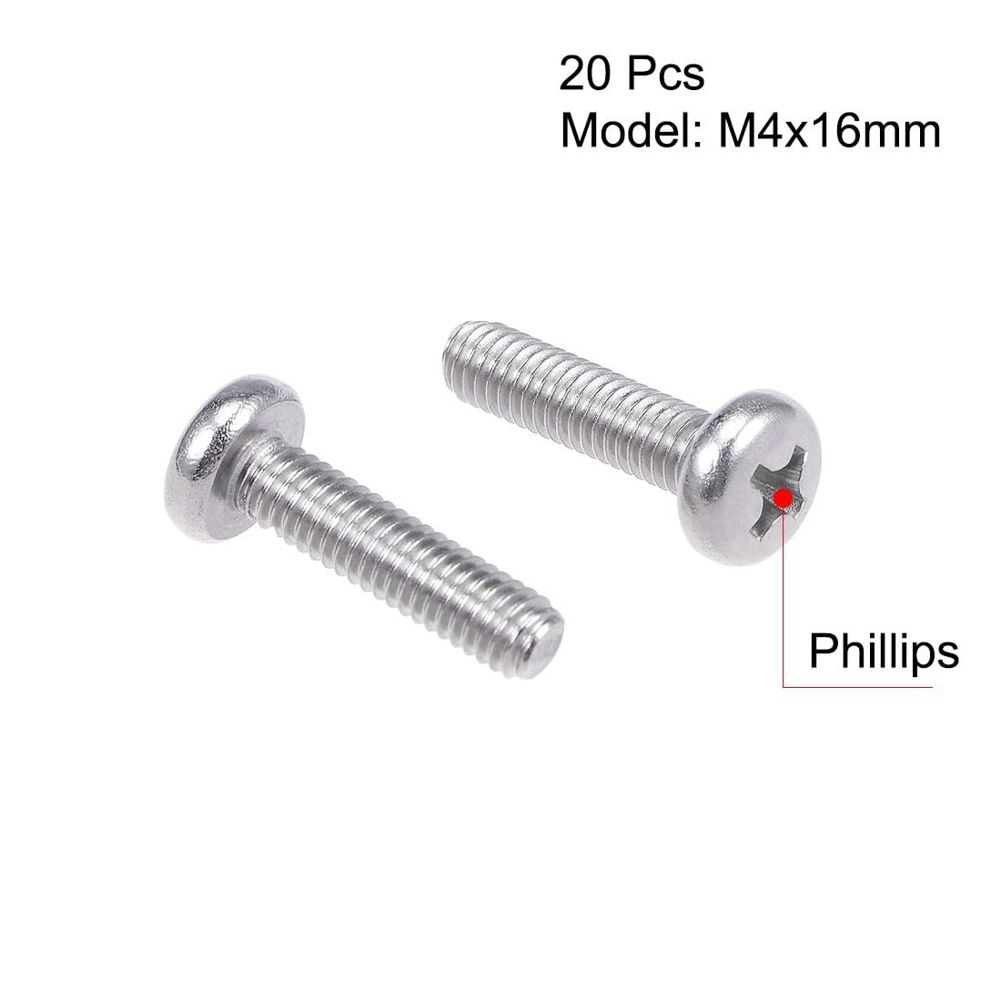 MACHSWON M4x16mm Machine Screws Pan Phillips Cross Head Screw 304 Stainless Steel Round Head Cross Screw Fasteners Bolts 20Pcs - Image 2