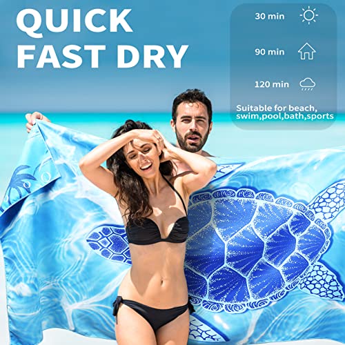 4 Pack Lightweight Thin Beach Towel Oversized 71"X32" Big Extra Large Microfiber Sand Free Towels For Adult Quick Dry Travel Camping Beach Accessories Vacation Essential Turtle Tie Dye Mandala Stripe #TOP2