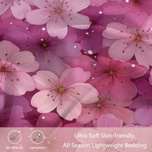 Linge de lit en microfibre rose avec parure fleurs de cerisier - 6