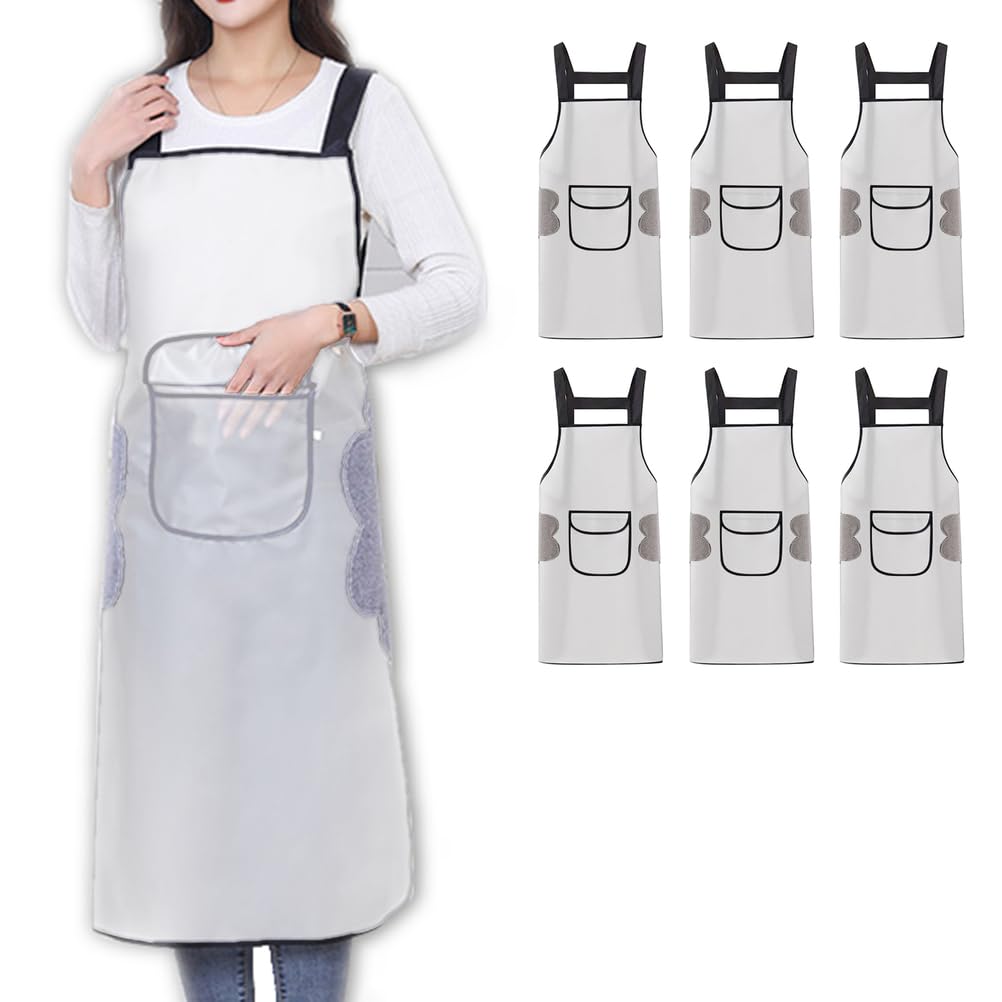 delantales de jardinería, delantal de trabajo, Paquete de 6 delantales for asar, delantal con pechera ajustable con bolsillo impermeable, delantales de cocina for lavar platos de Chef
