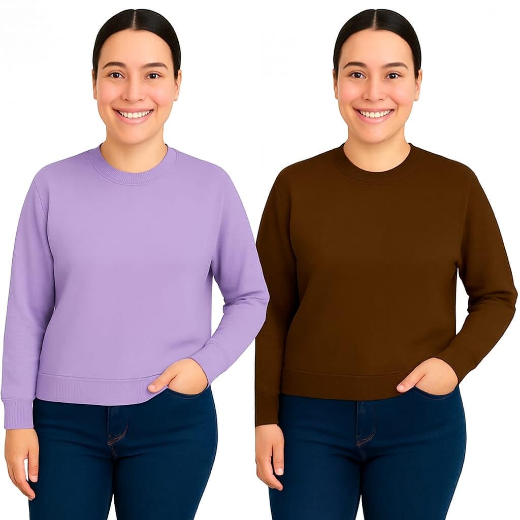 Women's Sweatshirt Combo Pack, Lavender and Coffee, Long Sleeve Crew Neck, 2 Pack-picture-20