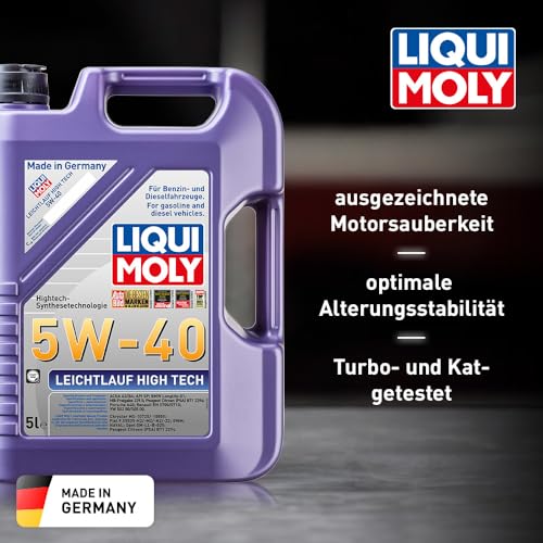 LIQUI MOLY Leichtlauf High Tech 5W-40 | 5 L | Synthesetechnologie Motoröl | Art.-Nr.: 3864, farblos