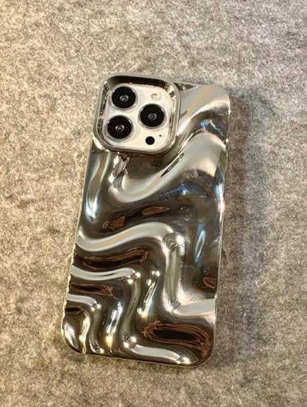 Image of COVERLY Metallic Silver Swirl Back Case for iPhone 14 Plus | Hot Minimalist Faux Wave Cute Design | Camera Lens Protection | Soft Silicone Fashion Aesthetic Cover for Girls & Women (Silver,Shockproof)