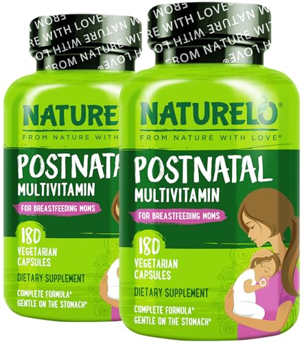 NATURELO Postnatal Multivitamin - Supplement for Breastfeeding Women - Plant-Based Vitamin D, Folate, Gentle Iron - for Nursing Mother, Baby - Post Natal Lactation Support - 180 Count (Pack of 2)