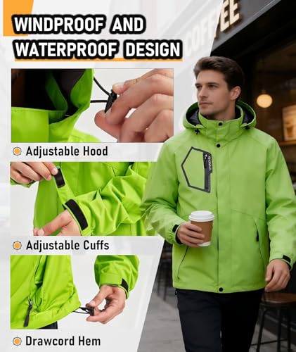 Image of Men's Rain Jacket Waterproof Lightweight Hood jackets for Hiking Cycling Travel Raincoat S-6XL