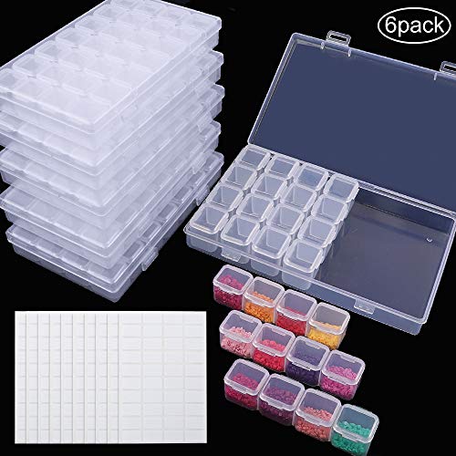 SGHUO 6 Pack 28 Grids Diamond Painting Boxes Organizer Plastic 5D Diamond Embroidery