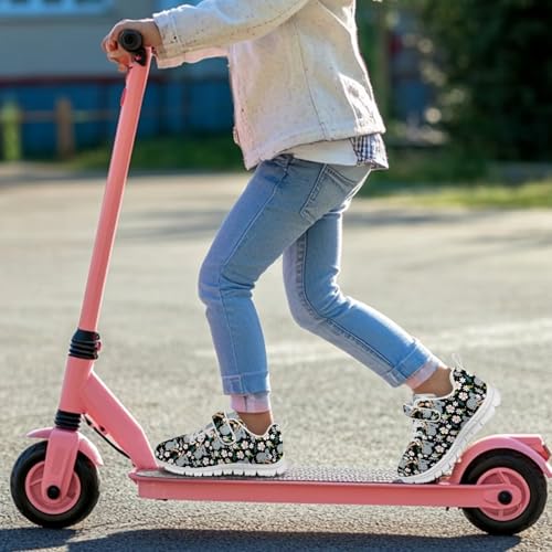 Boys Girls Sneakers Kids Breathable Lightweight Strap Tennis Athletic Running Shoes Koala Floral Pattern（White Sole）3