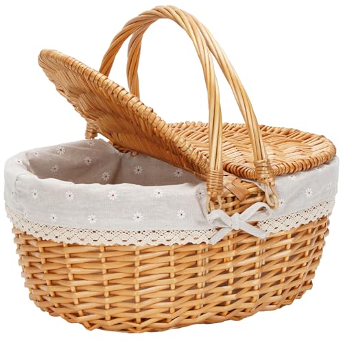BIRDSINYARD Weide Picknickkorb mit Deckel, Weidenkorb mit Henkel und & Liner, Handgefertigtes Einkaufskorb Geflochten Wicker Picknick Korb für 2 Personen für...