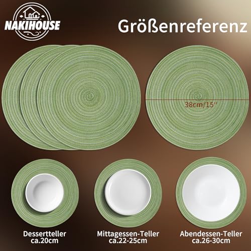 NAKIHOUSE Tischsets Abwaschbar Rund Geflochten Grün Tischset 6er Set – Ansicht 4