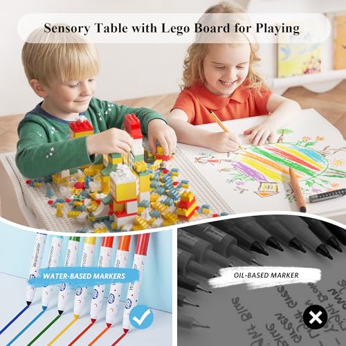 Image of Easyego Kid Sensory Table with Storage - Activity Table with Building Block Boards & Foldable Storage Bins, Birthday Gifts for Boys and Girls - White
