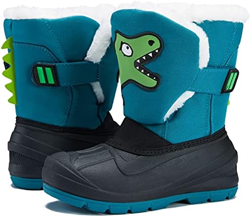 MORENDL Toddler Snow Boots Easy-on Fur Lined Warm Soft Winter Kids Boots with Cute Dinosaur Print Blue 8 US Toddler
