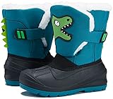MORENDL Toddler Snow Boots Easy-on Fur Lined Warm Soft Winter Kids Boots with Cute Dinosaur Print Bl