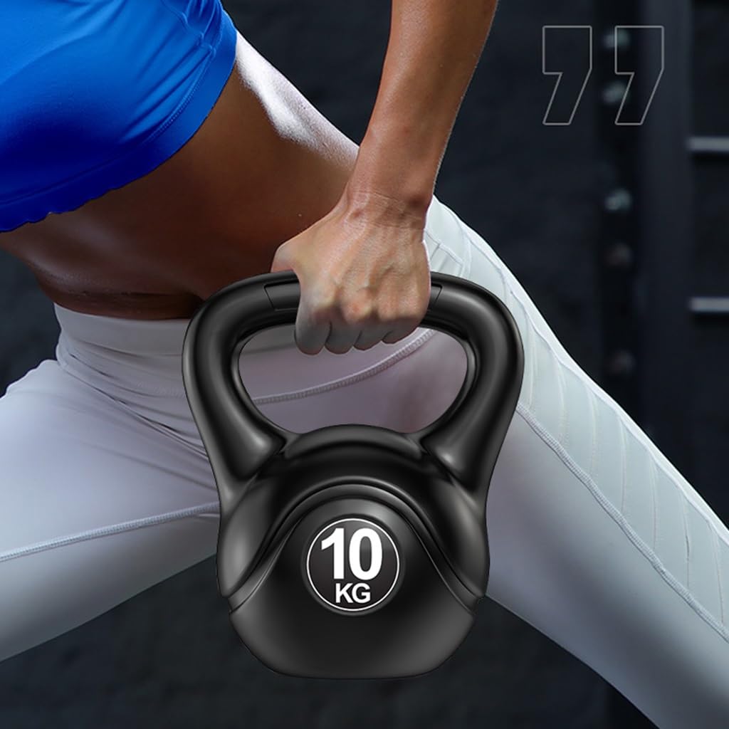 Pesa rusa, con recubrimiento en polvo con asas anchas y fondo plano pesas rusas de hierro fundido para fuerza, acondicionamiento y entrenamiento cruzado (tamaño: 10 kg)