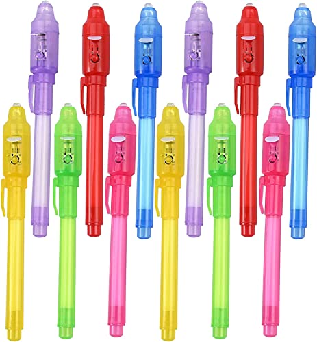 Faburo 12 Piezas Bolígrafo de Tinta Invisible, Lápiz Espía de Mensaje Secreto con Rotulador mágico de luz UV para fiestas, niños y mensaje secreto
