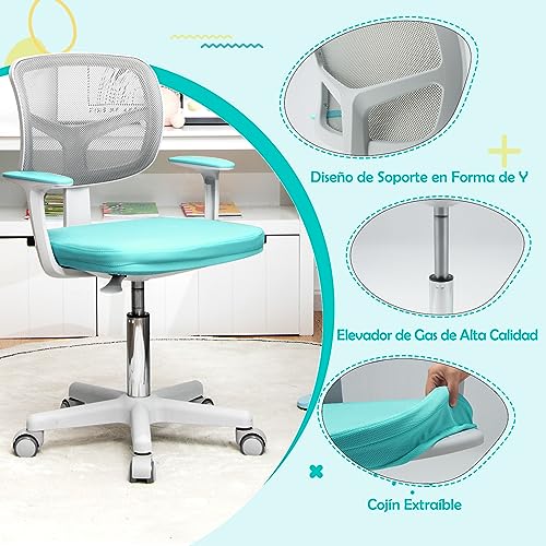 COSTWAY Silla Escritorio Infantil, Silla Juvenil para Escritorio, Silla para Niños con Altura Regulable, Silla Giratoria de Red para Niños 3-10 años, para Casa Escuela (Turquesa) - imagen 6